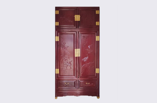 石狮高端中式家居装修深红色纯实木衣柜